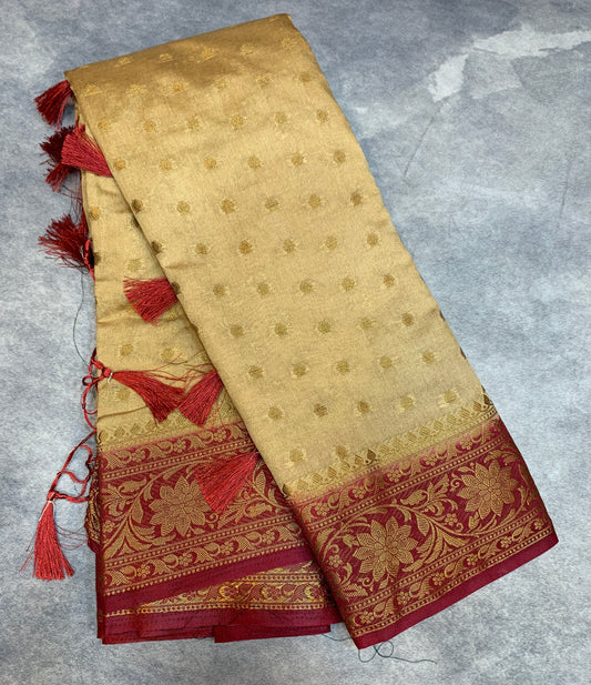 Crepe Saree Sandal Colour with Maroon Border