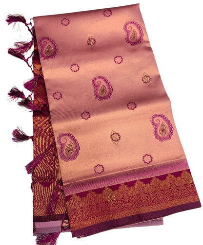 Art Silk Saree Baby Pink Colour with Pink Border