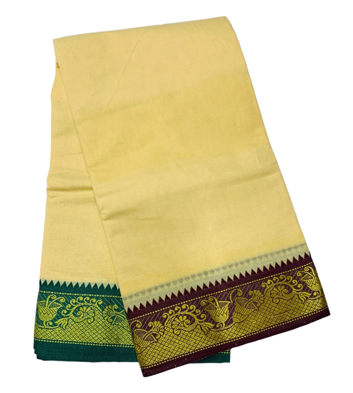 9X5 Cotton Dhoti Sandal Colour with Brown and Green Border