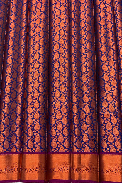 Vegan Silk Saree Blue Colour with Copper and Purple Border