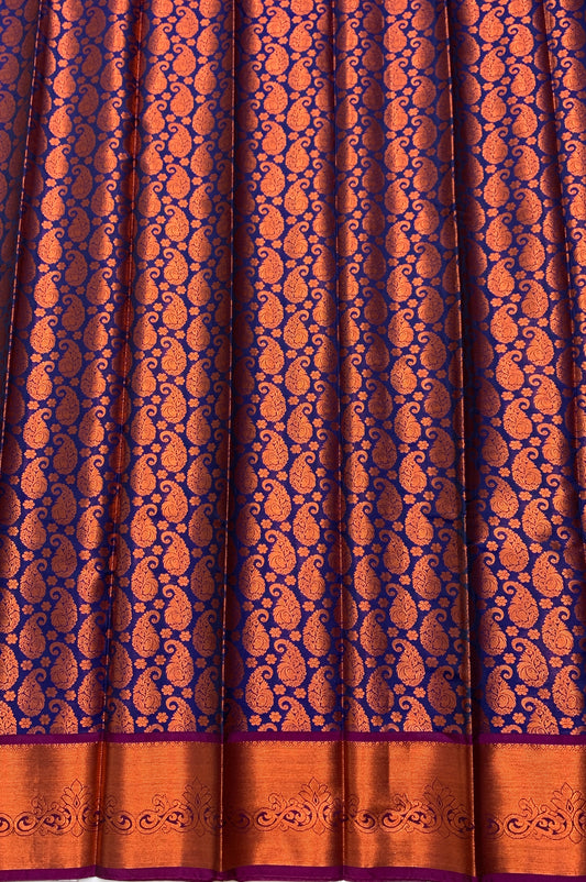 Vegan Silk Saree Blue Colour with Copper and Purple Border