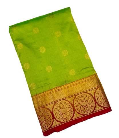 Pure Kanchipuram Silk Saree Light Green shade with Red Border