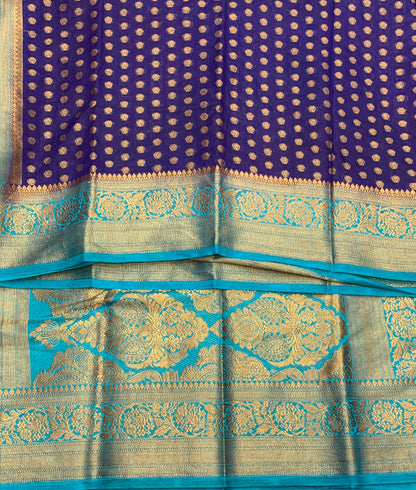 Crepe Saree Navy Blue Colour with Sky Blue Border