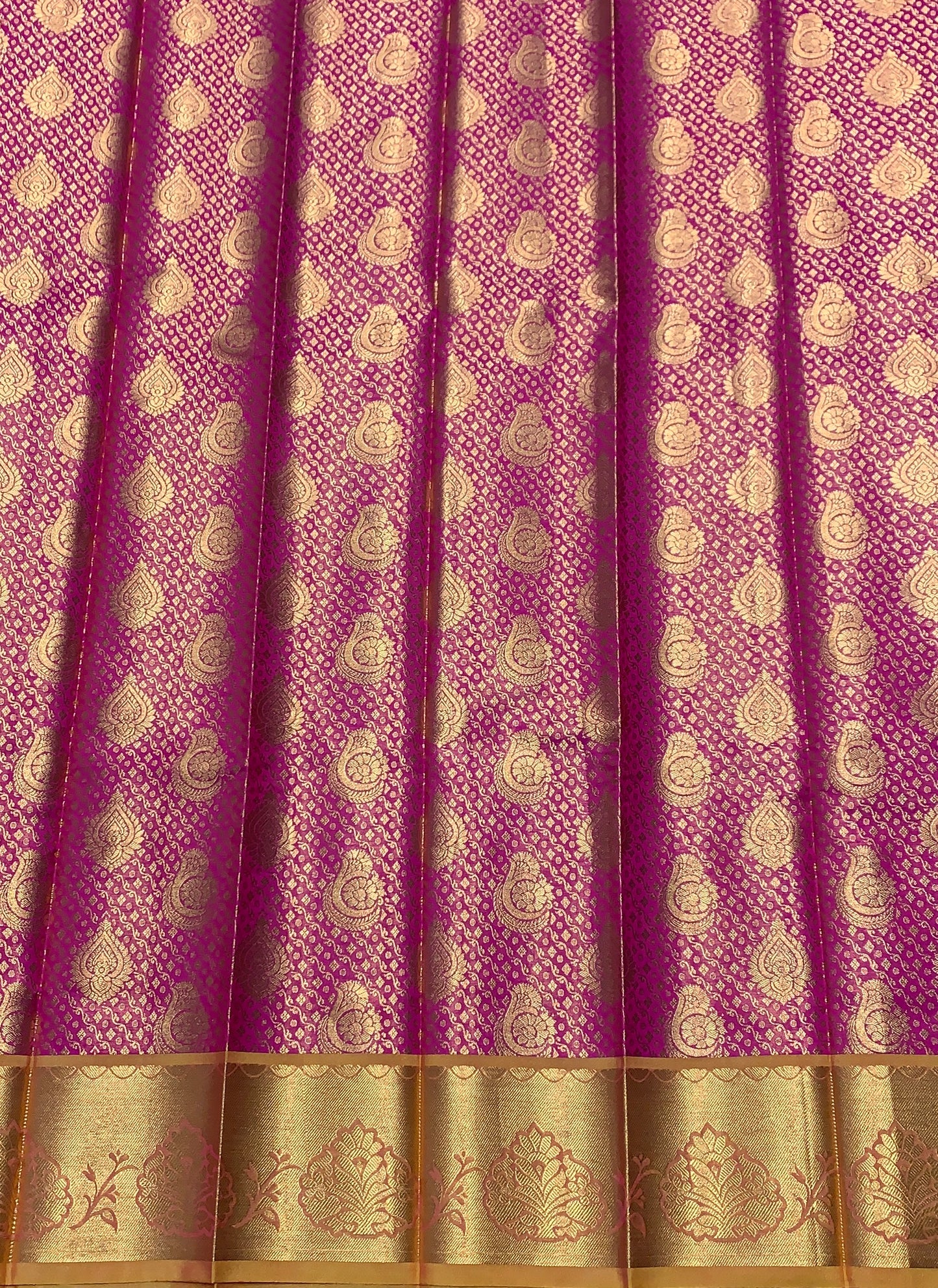 Vegan Silk Saree Pink Colour with Golden Yellow and Copper Border