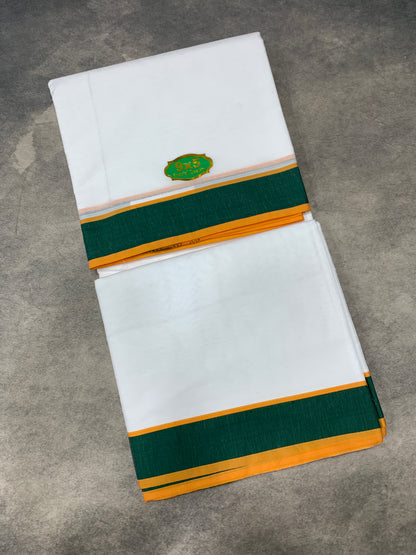 9X5 Cotton Dhoti White Colour with Green and Yellow Border