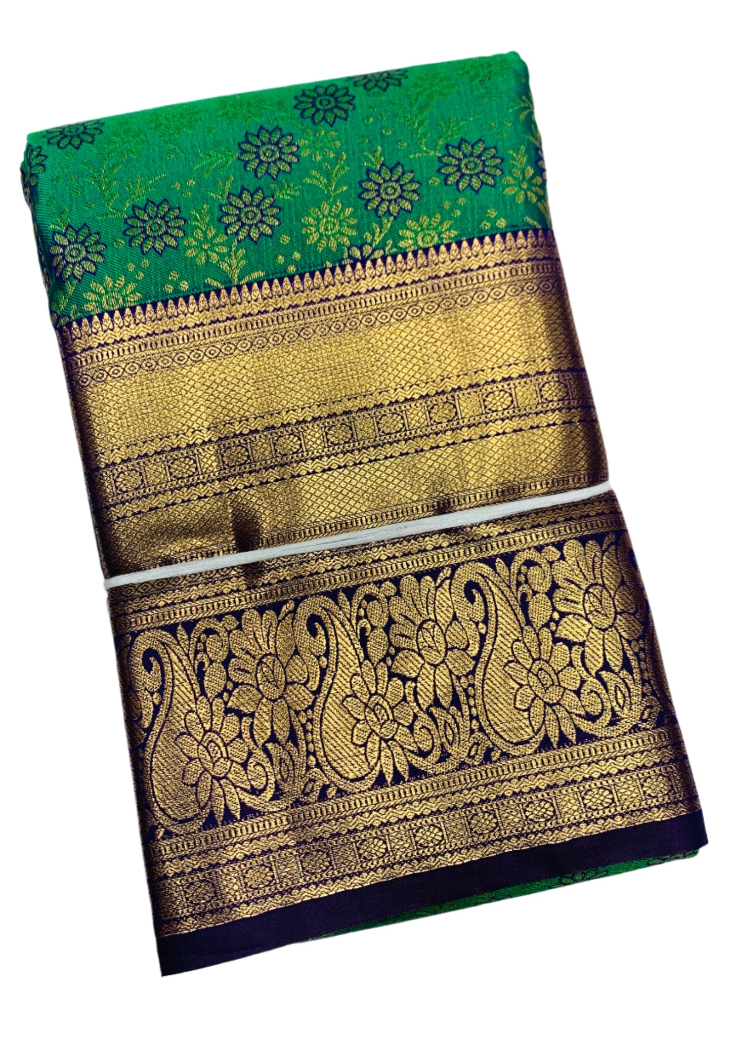 Vegan Silk Saree Green Colour with Violet Border