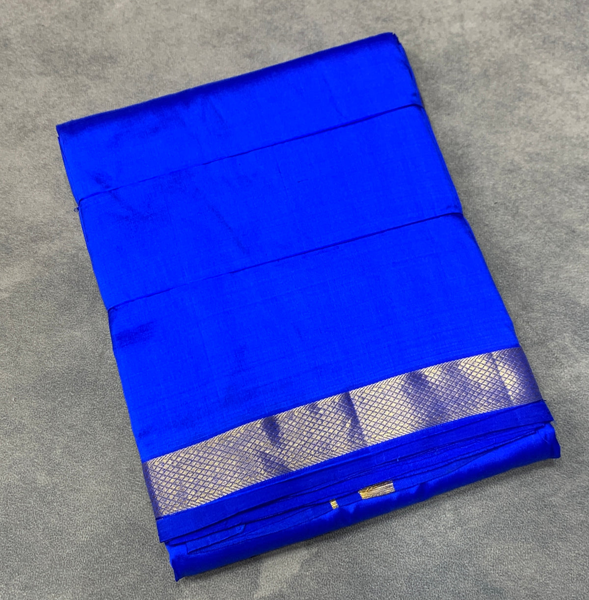 9X5 Pure Silk Dhoti Royal Blue with Small Golden Zari Border