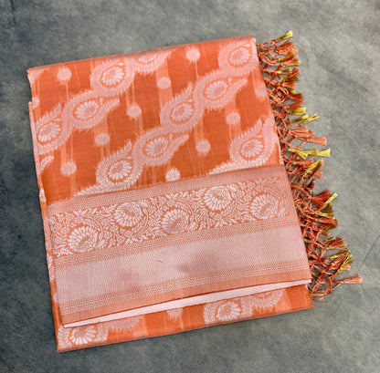 Banaras Katan Saree Orange Colour with Katan Work Border