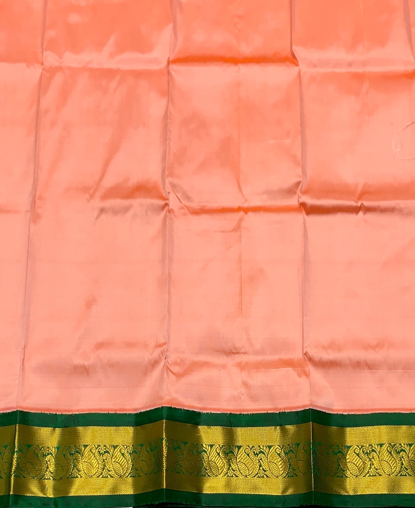 Peach Shade Pure Kanchipuram Kids Pattu Pavadai with Contrast Border for age 2 to 5