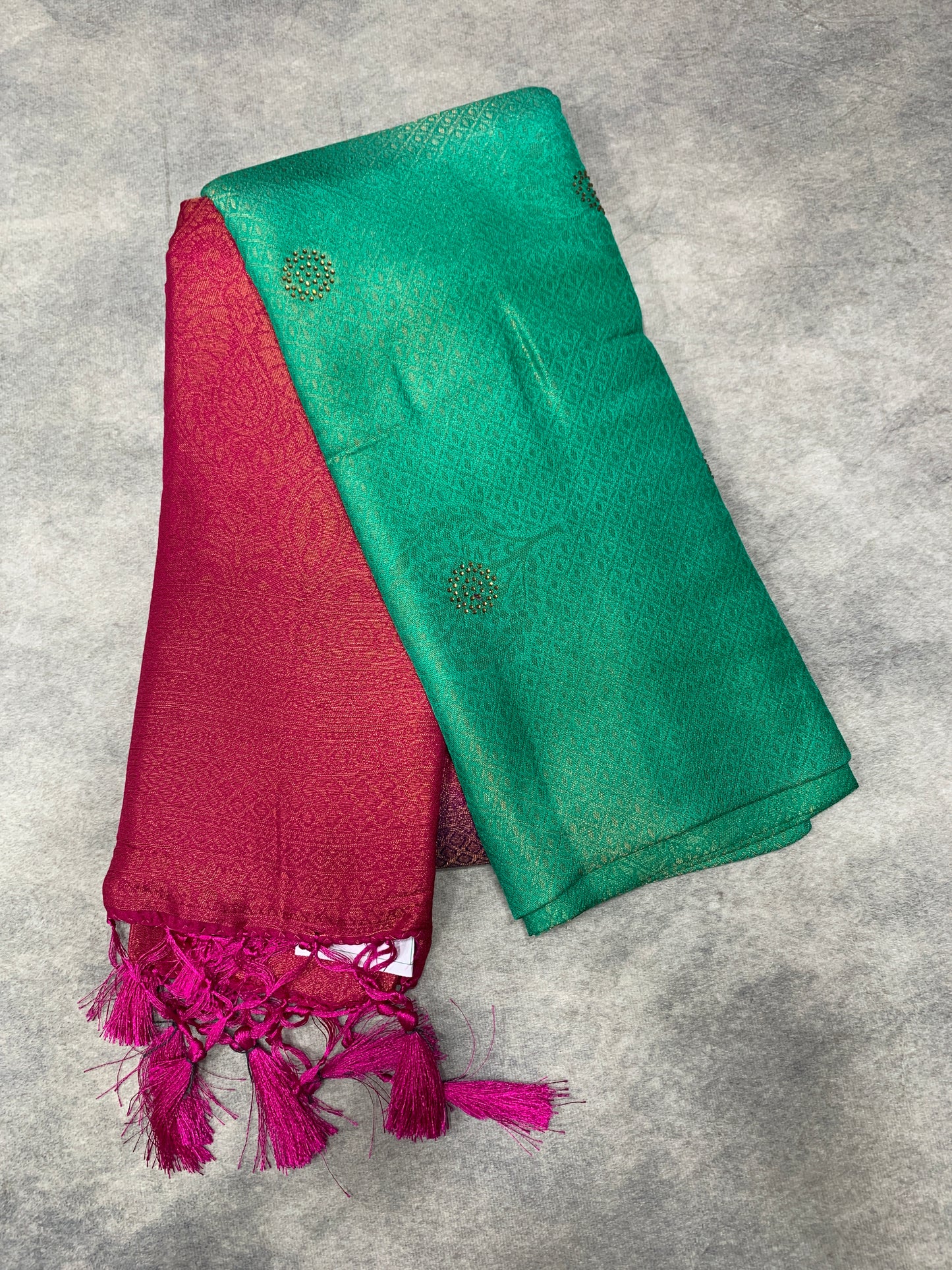 Soft Silk Saree Sapphire Colour and Stone Work with Pink Colour Pallu