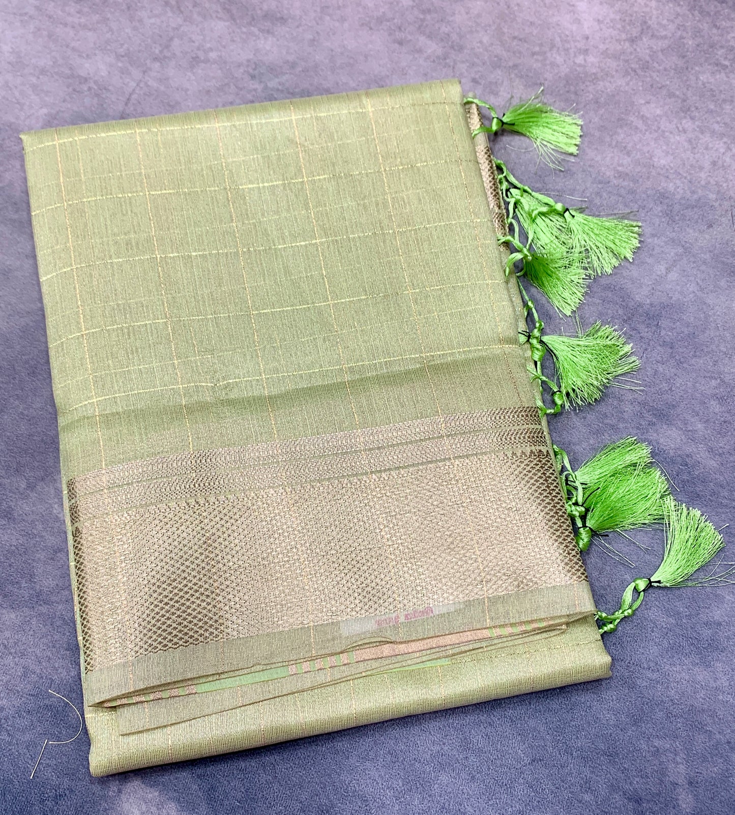 Banaras Katan Saree Light Pista Green Colour with Katan Work Border