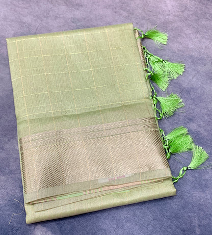 Banaras Katan Saree Light Pista Green Colour with Katan Work Border