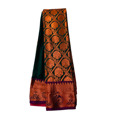 Dark Green shade Soft kanchi pattu with Flower design