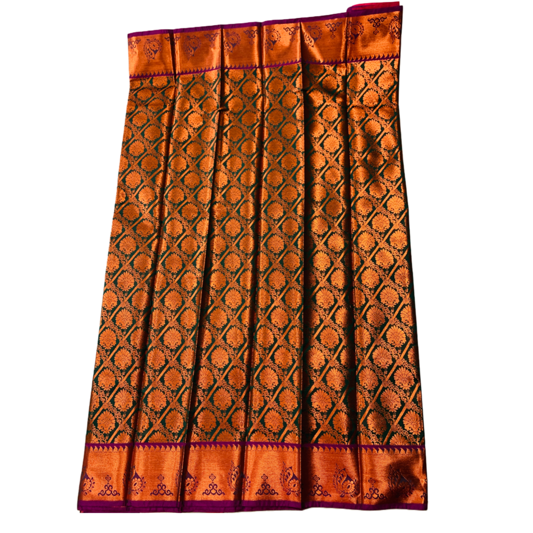 Dark Green shade Soft kanchi pattu with Flower design