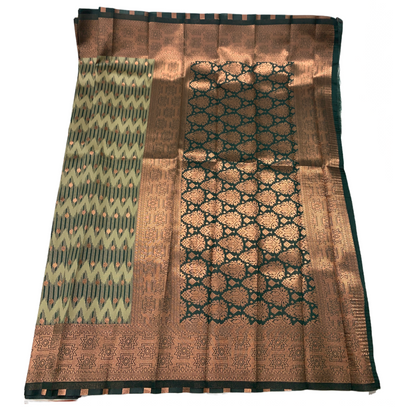 Dark Green shade saree with Copper Border