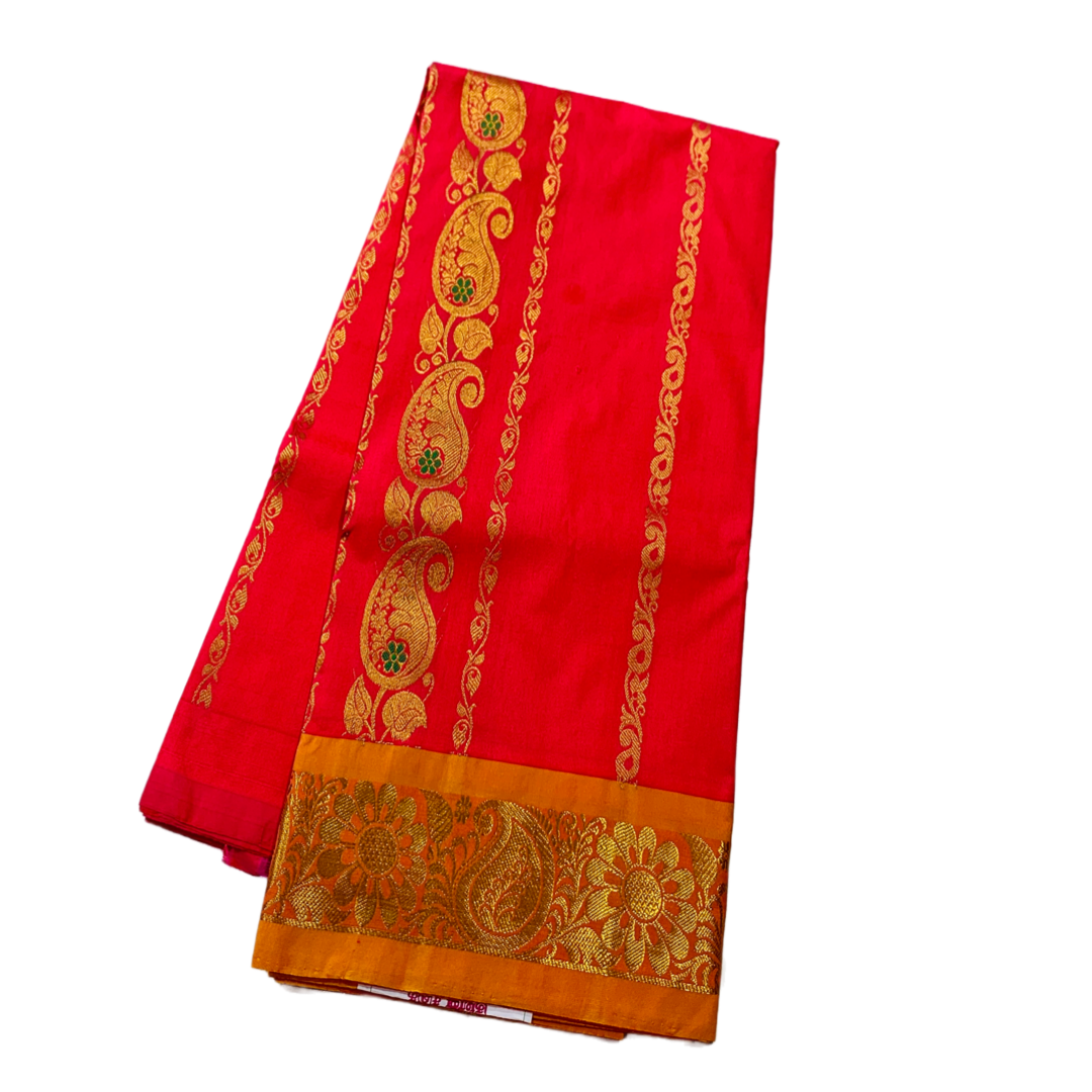 Dark Pink shade Semi Silk Kids Pattu Pavadai with Contrast border for age 5 to 10