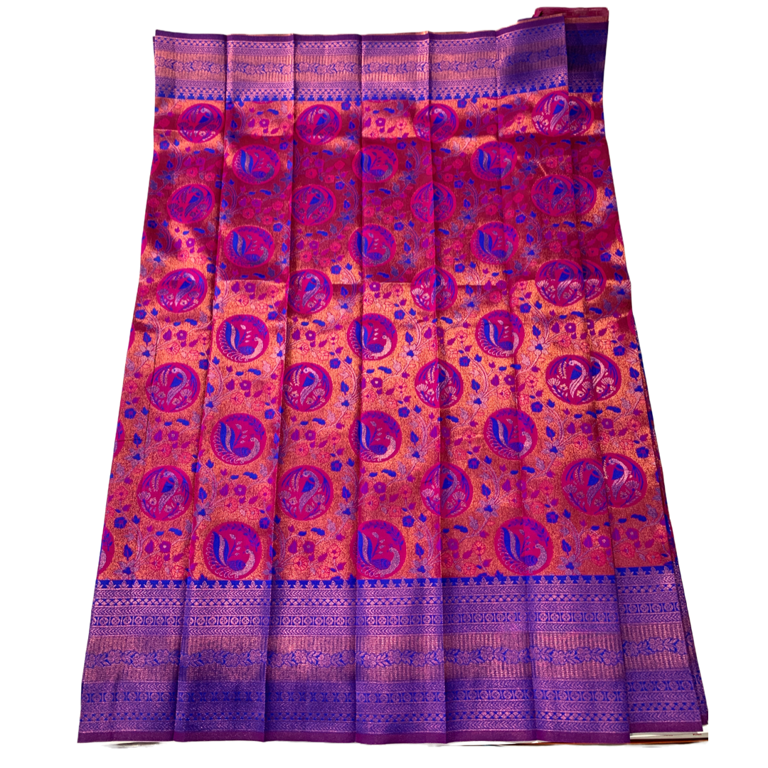 Dark Pink shade saree with Blue Border