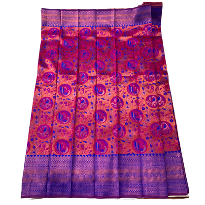 Dark Pink shade saree with Blue Border