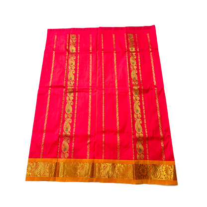 Dark Pink shade Semi Silk Kids Pattu Pavadai with Contrast border for age 5 to 10