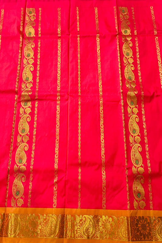 Dark Pink shade Semi Silk Kids Pattu Pavadai with Contrast border for age 5 to 10