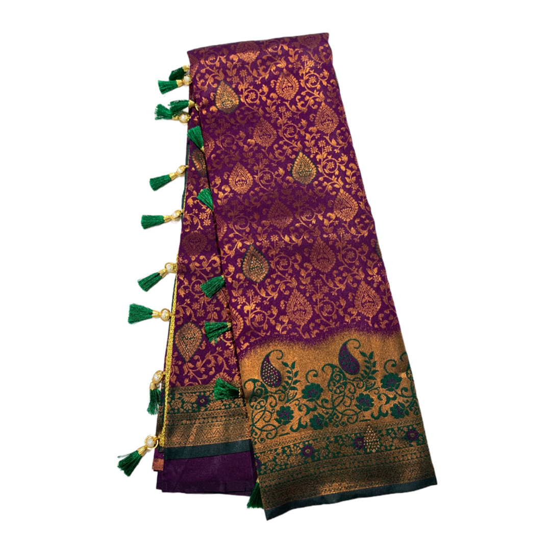 Dark Purple shade with Unstitched blouse in Aari work.