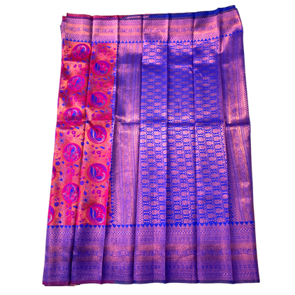 Dark Pink shade saree with Blue Border