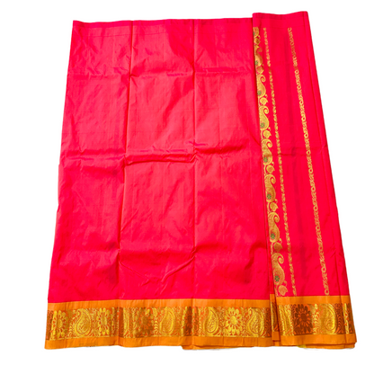 Dark Pink shade Semi Silk Kids Pattu Pavadai with Contrast border for age 5 to 10