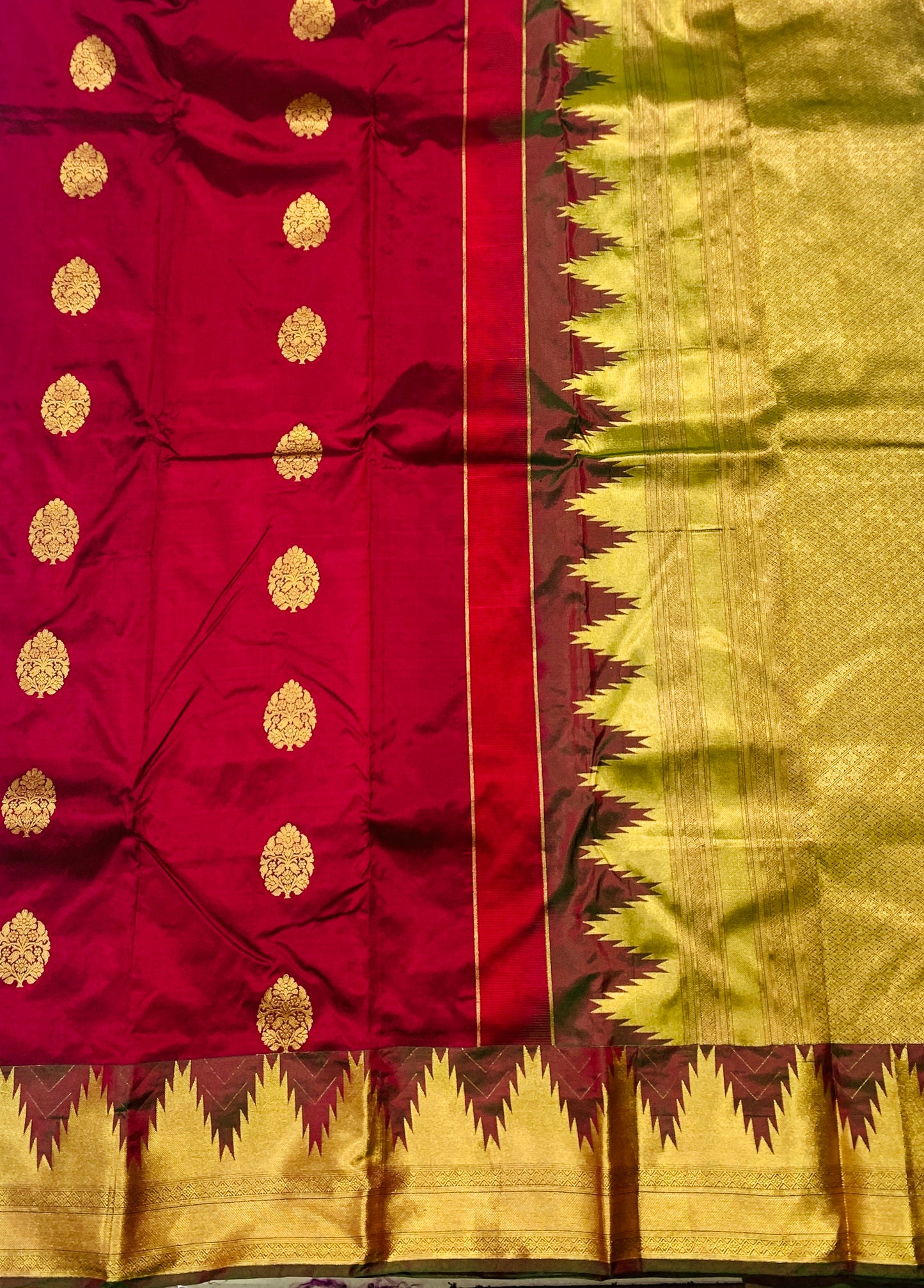 Pure Kachipuram Silk Saree  Dark Rose Colour