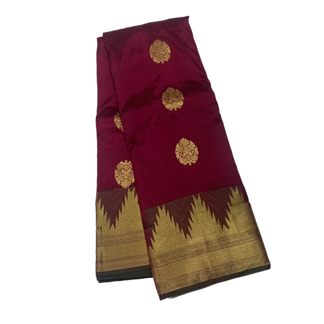 Pure Kachipuram Silk Saree  Dark Rose Colour