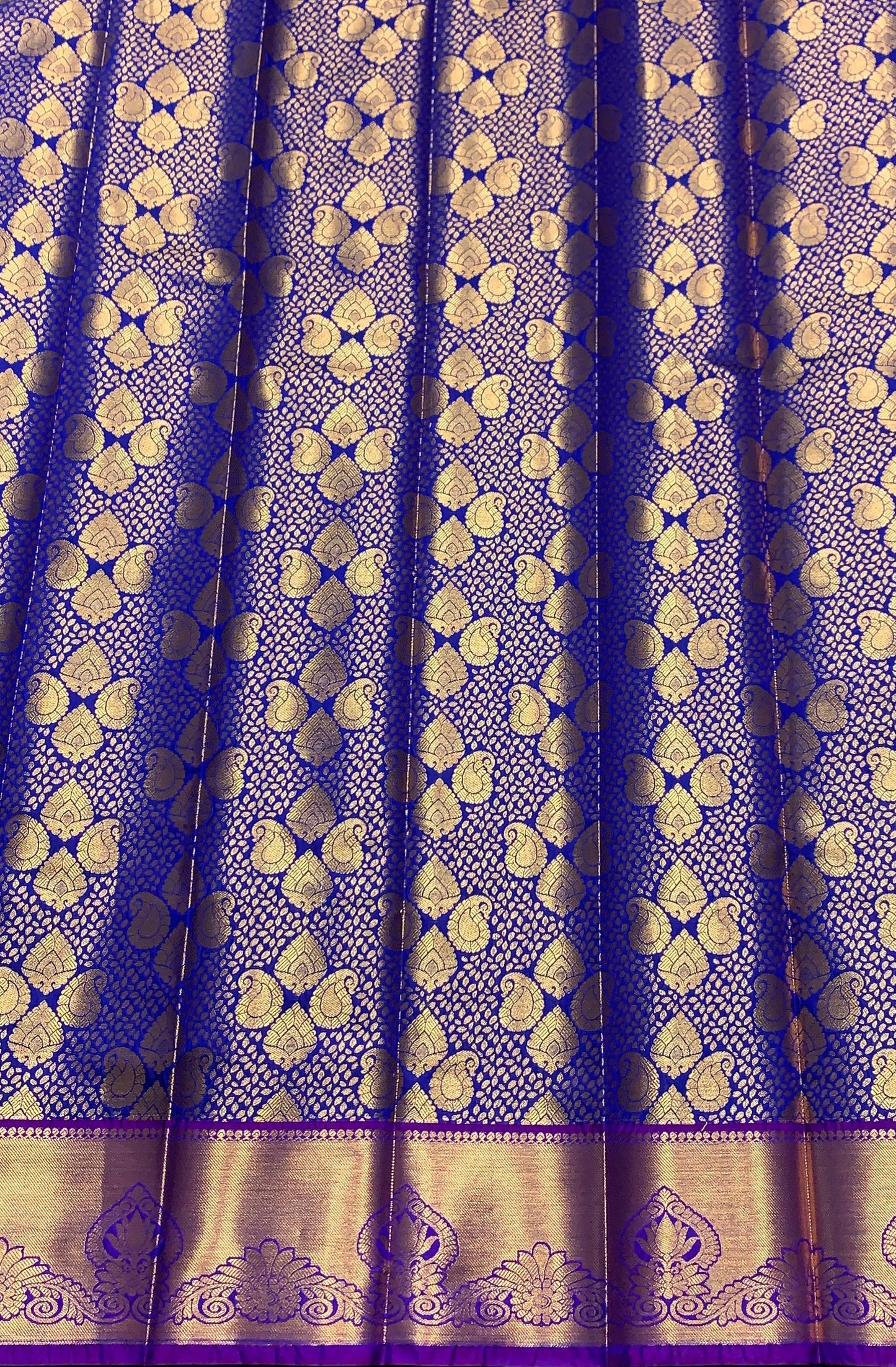 Vegan Silk Saree Blue Colour with Copper and Magenta Border