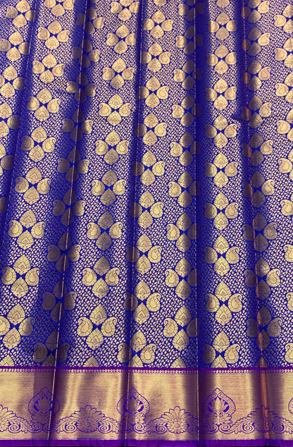 Vegan Silk Saree Blue Colour with Copper and Magenta Border