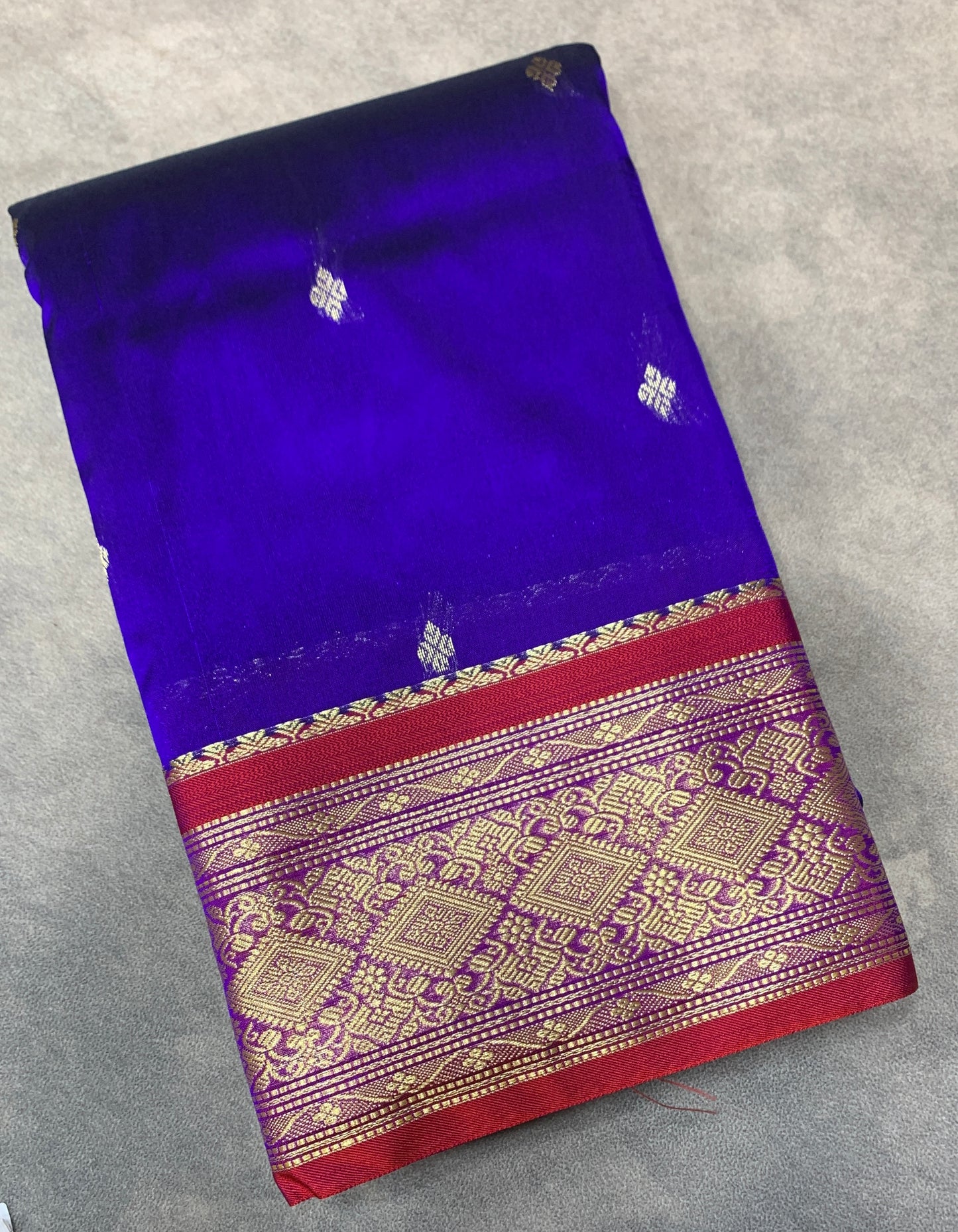 Blue Colour Saree with Golden and Red Border