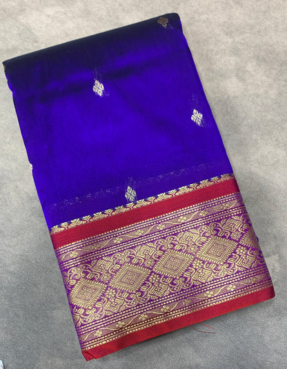 Blue Colour Saree with Golden and Red Border