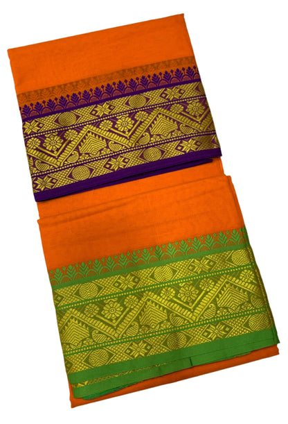 9X5 Cotton Dhoti Mango Yellow Colour with Blue and Light Green Border