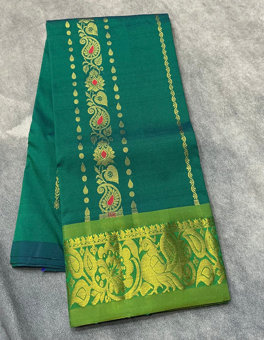 Green Shade Semi Silk Kids Pattu Pavadai with Contrast border for Age 2 to 5 Years