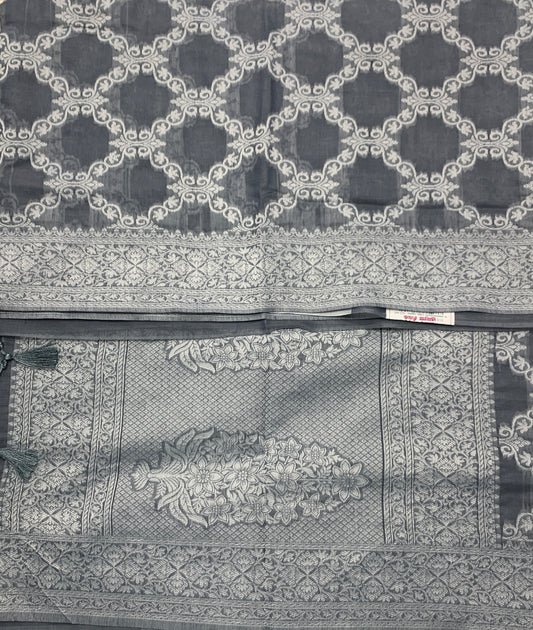 Banaras Katan Saree Gray Colour with Katan Work Border