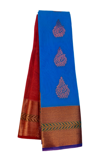 Sky Blue Shade Silk Cotton Saree with Copper Zari Border