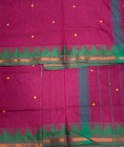 Chettinad Cotton Saree Pink Shade with Green Border