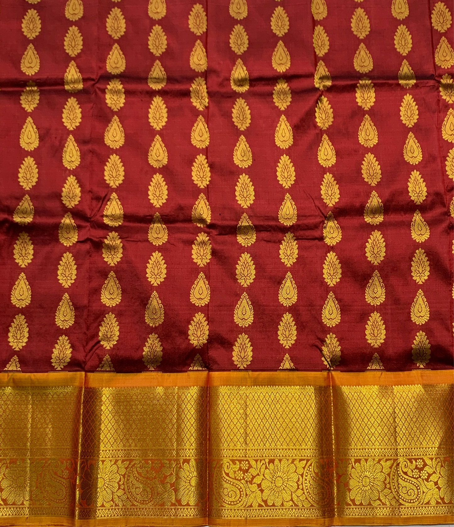 Brown Shade Pure Kanchipuram Kids Pattu Pavadai with Contrast border for age 2 to 5