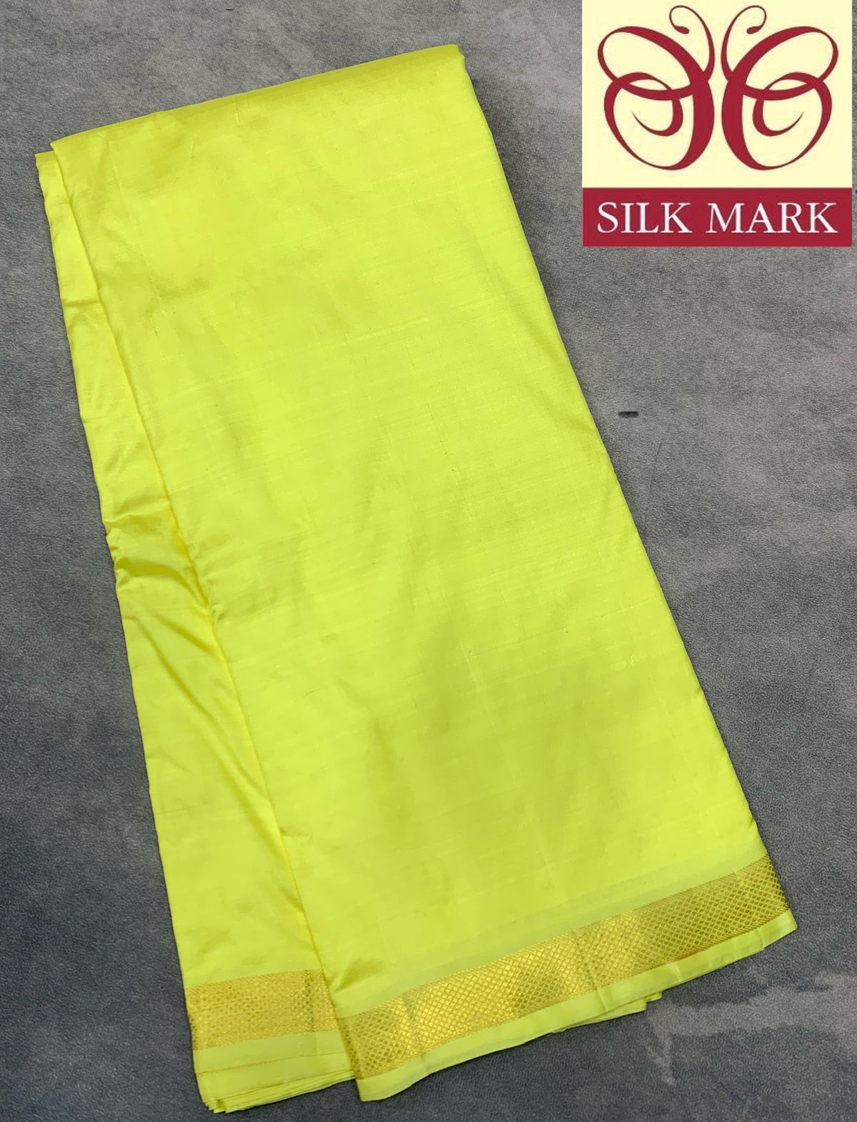 9X5 Pure Silk Dhoti Lemon Yellow Colour with Small Golden Zari Border
