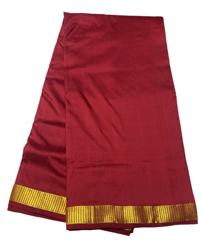 9 yards Pure Kanchipuram Silk Saree Maroon Colour with Golden Zari Border