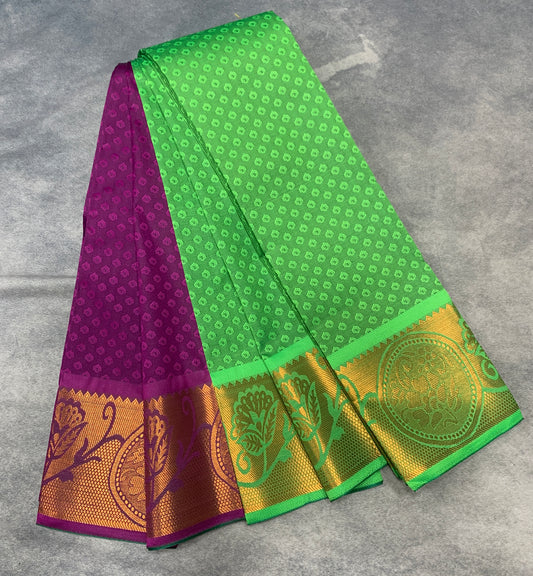 Synthetic Cotton Saree Light Green Shade with Copper Border