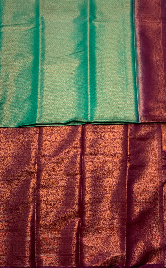 Sapphire shade Kuberra Pattu with Brown Pallu