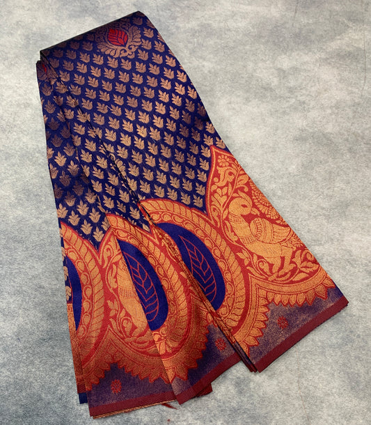 Navy Blue Colour Art Silk Saree with Maroon Border