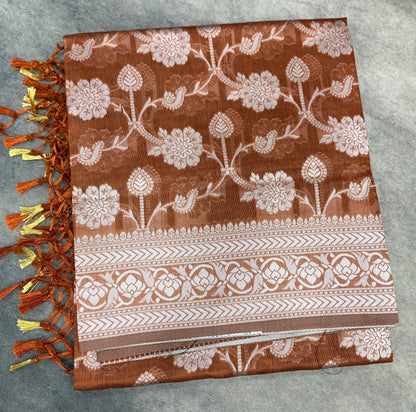 Banaras Katan Saree Brown Colour with Katan Work Border