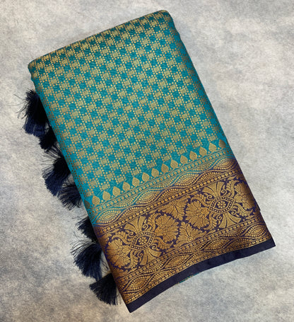 Crepe Saree Sky Blue Colour with Navy Blue Border