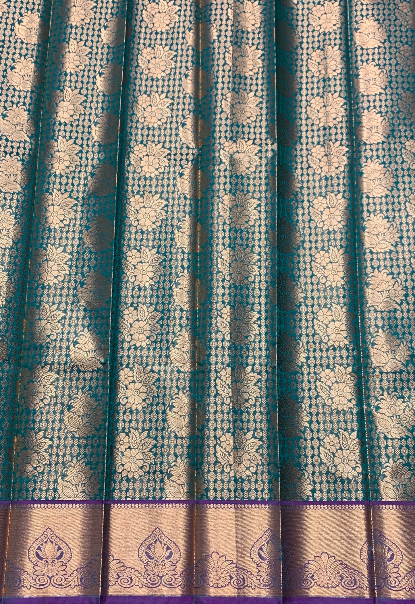 Vegan Silk Saree Green Colour with Pink and Copper Border