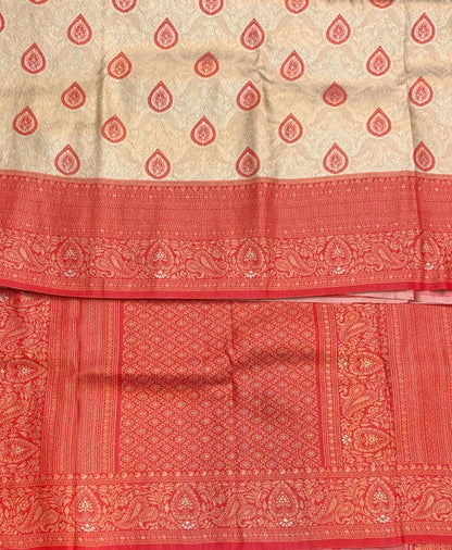 Fancy Tissue Saree Tussar Colour with Red Border