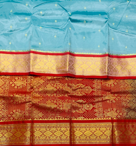 Arctic Blue Shade Saree with Golden and Red Border