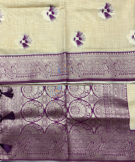 Banaras Katan Saree Tussar Colour with Katan Work Border